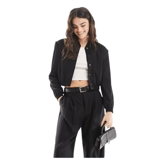 ASOS Design Strong Shoulder Tailored Bomber Jacket Black 4 - Picture 2 of 10